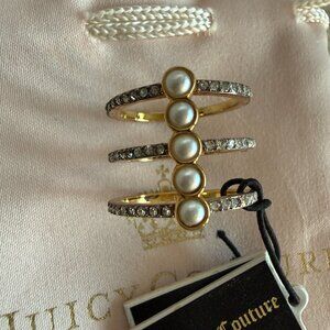 Jucy Couture Pave & Faux Pearls Cage Ring 7 and 8 JC pouch WT